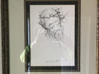 Lithograph of Jesus by Mary Hecht plus Sculptures