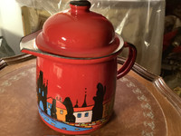 Vtg Smaltum Praha Enamelware Lidded Teapot Prague Czech 