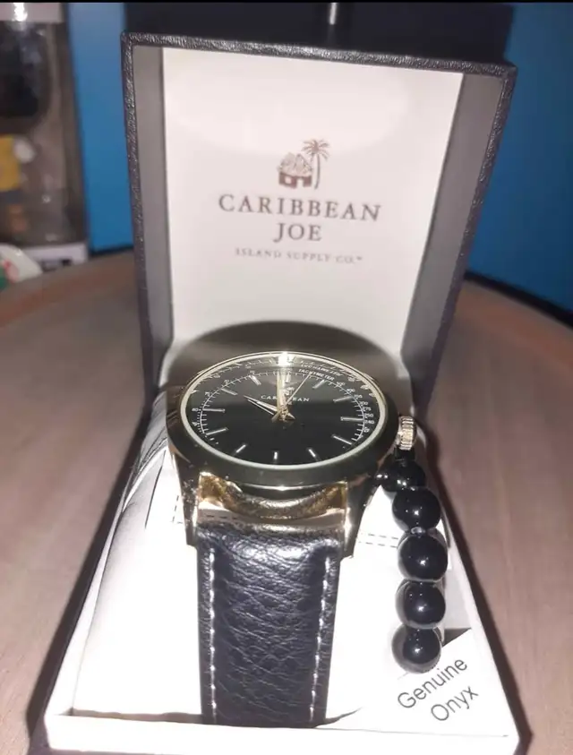 Caribbean Joe Watch with Genuine Onyx Bracelet