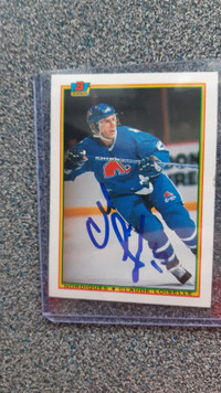 1990-91 Bowman Quebec Nordiques Claude Loiselle Carte signé