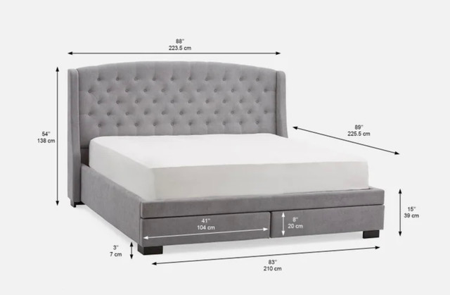 Structube RAVEL upholstered queen-size bed with storage in Beds & Mattresses in Oshawa / Durham Region - Image 2