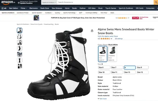 Alpine Swiss Men’s Snowboard  Boots Black & White (SIZE 8) in Snowboard in City of Toronto - Image 11