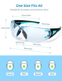 Safety Glasses. Scratch/fog/shatter Proof. UV Protection.