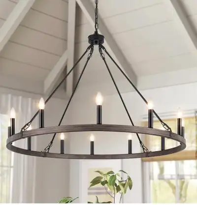 12 Light Black Wagon Wheel Chandelier, View more