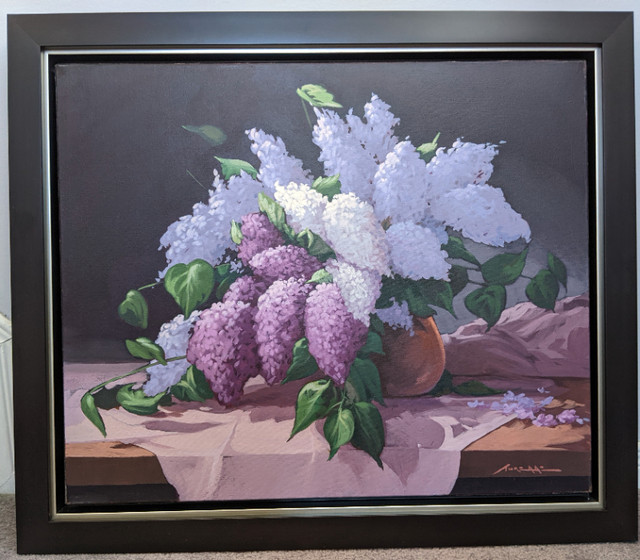 Wonderful Lilacs Original Oil on Canvas Painting  24x20 Turenne in Arts & Collectibles in Gatineau - Image 4