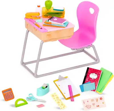 New Our Generation – School Desk Set – Realistic Classroom Suppl, View more