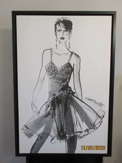 Simply Beautiful! Dancer/Ballerina/Model Black & White Sketch 3D (deeper/thicker) Semi-Gloss Black F...
