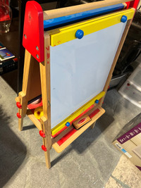 Wooden Kids art easel with chalk and magnetic dry erase