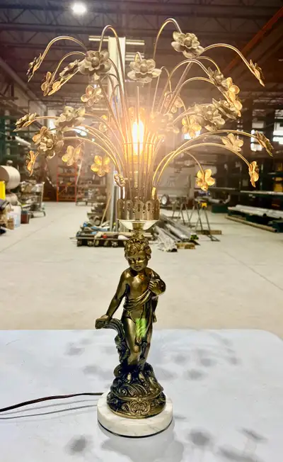 Antique Gilt Bronze Figural Candelabra (Cherub On Marble Base), View more