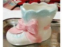 VINTAGE HAND PAINTED PORCELAIN BABY BOOT