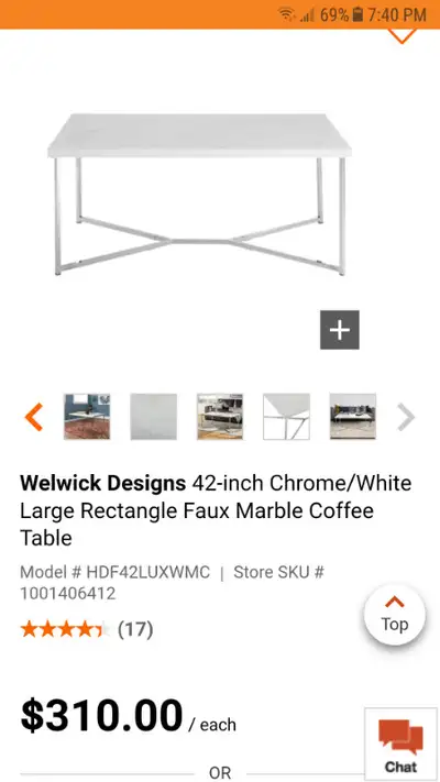 Welwick Designs 42-inchLarge Rectangle coffee table New in the box Welwick Designs 42-inch Chrome/Wh...