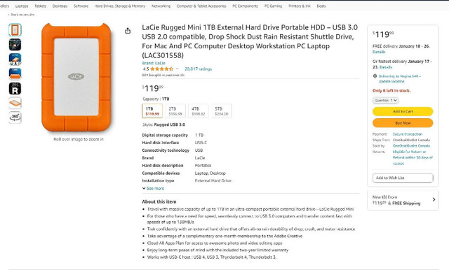 Lacie Pro Backup Hard Drives for Laptops,PC,Mac/1TB/2TB in Desktop Computers in Regina - Image 2