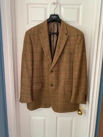 Men's Tessuto Italiano Wool Sport Jacket, Brown Plaid, Size 44R, View more