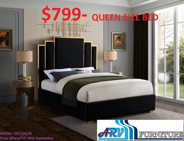 BEDROOM BED VELVET GOLD ARV FURNITURE MISSISSAUGA ONTARIO CANADA in Beds & Mattresses in Mississauga / Peel Region