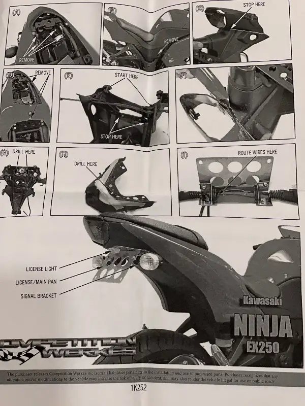 Kawasaki Ninja 250r Fender Eliminator Competition Werkes 1K252 in Other in Barrie - Image 5