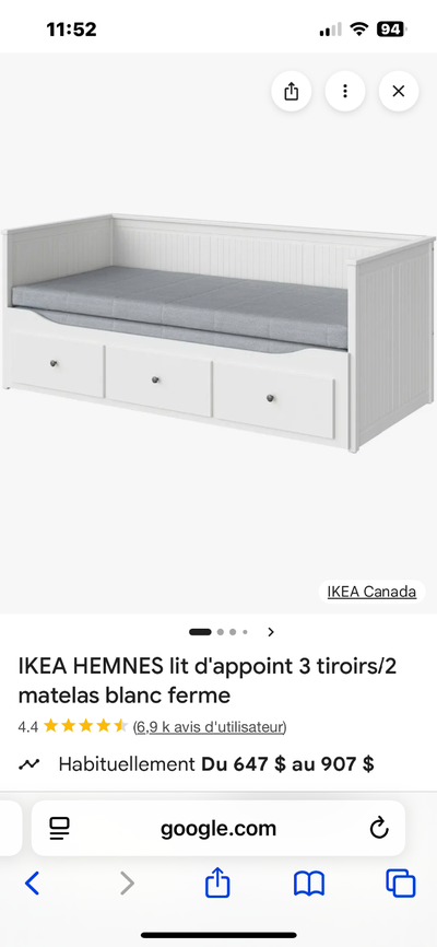 Lit IKEA hemnes 3 tiroirs et lit d’appoint avec matelas, View more