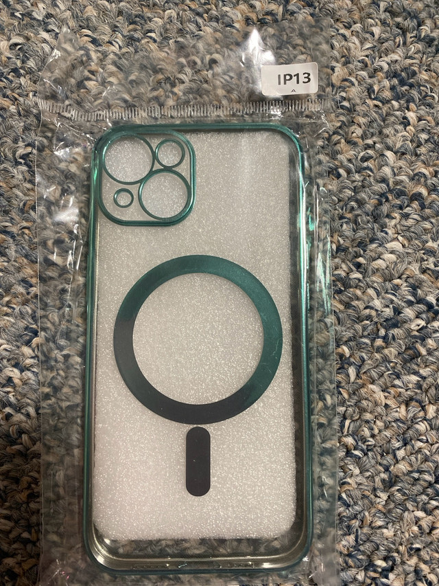 I phone 13 magnetic case -clear-green in Cell Phone Accessories in Chatham-Kent