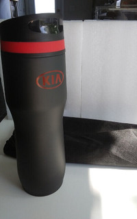 Black aluminum coffee mug, never used, KIA logo