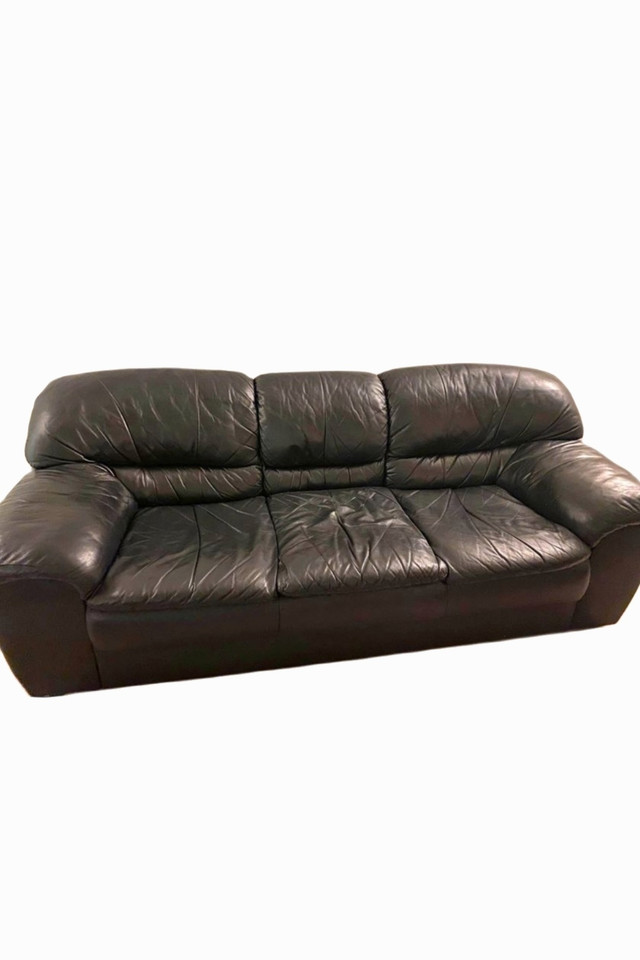 FREE DELIVERY Black Leather 3 Seater sofa / couch in Couches & Futons in Richmond