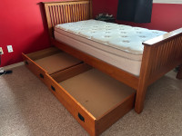Single real wood bed with + mattress & dressers