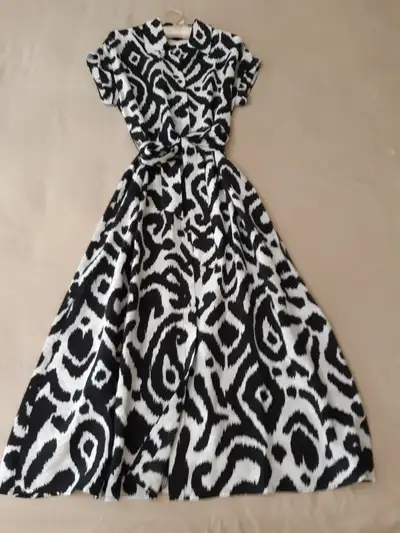 Classic Black & White Summer Midi Dress, View more