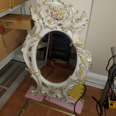 MID-20TH CENTURY CAPODIMONTE STYLE PORCELAIN MIRROR WITH FLOWERS, View more