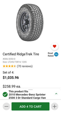 4 Cerified RidgeTrack tires LT245/75R16 