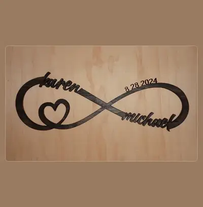 Personalized Infinity Symbol Sign`s - Laser Cut Stain available: Red Mahogany,Black, brown, sedona r...