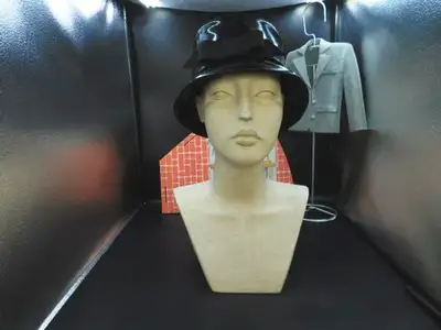 SANLEA NY  BLACK PATENT 1960S BUCKET HAT SIZE 22, View more