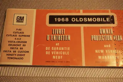 1968 Oldsmobile factory gm original owner protection plan Canadian edition rare 731038