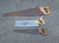 5 Vintage Carpentry Hand Saws, Crosscut, Mitre, Trim, and Hack