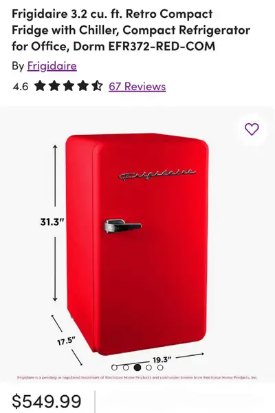 FRIDGIDAIRE 3.2 cu ft RETRO MINI FRIDGE SALE - COLOUR: RED, View more