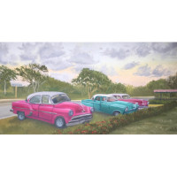 Signed original oil painting of Cuban cars