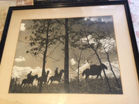 Ansel Adams style VINTAGE Horses on  Ridge framed photo