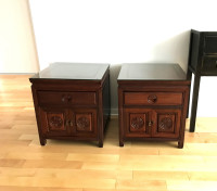 Chinese Rosewood Side Table with Glass Top (Pair)