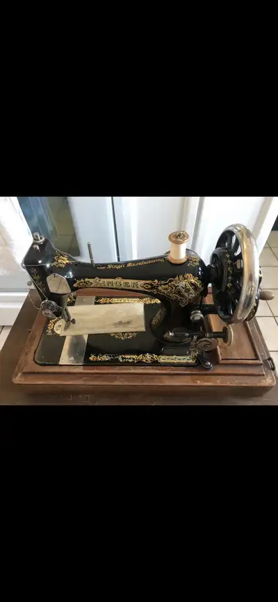 Antique Portable Singer Sewing Machine W/Oak Travel Case. $225, View more