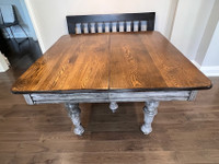 Antique, solid ash kitchen table - 5 carved legs