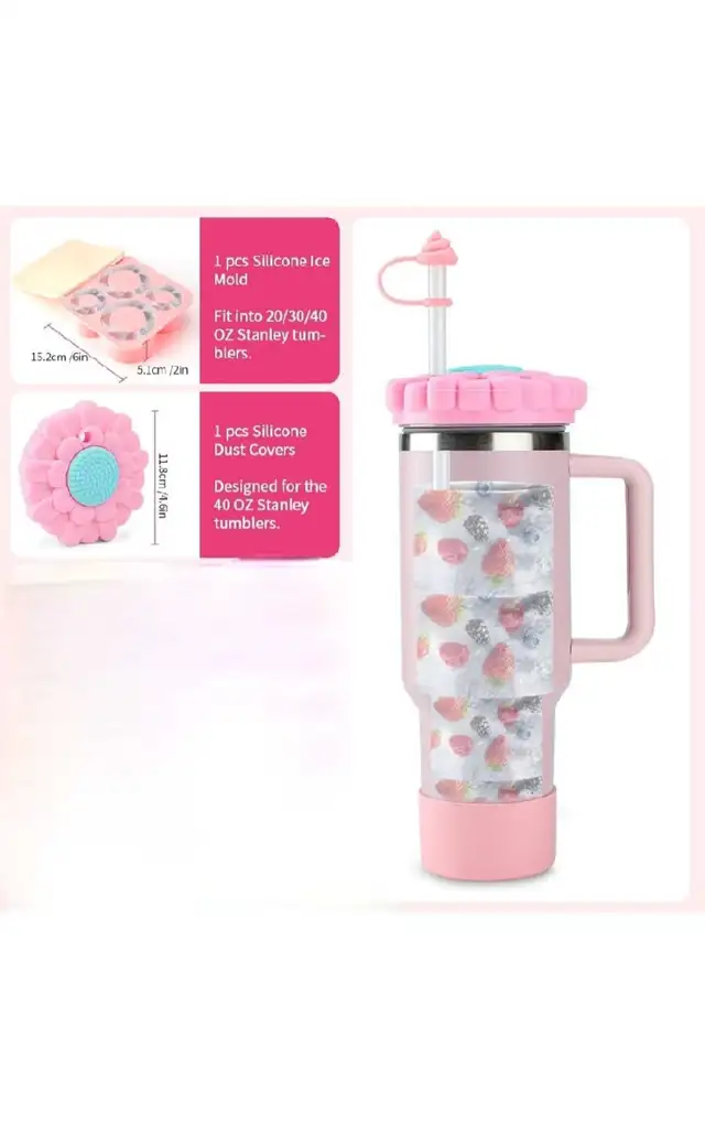 Pink Silicone Ice Cube Tray & Dust Cover Set62863733692673122