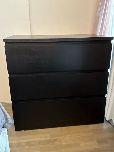 IKEA STORKLINTA 3-drawer chest, dark brown/oak effect, View more