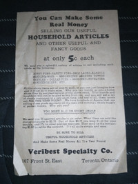 Antique Early 1900's Veribest Specialty Company Toronto Canada A