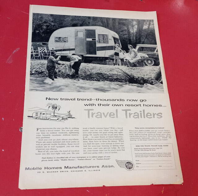 VINTAGE 1957 TRAVEL TRAILERS MOBILE HOMES MANUFACTUERS ORIG. AD dans Art et objets de collection  à Ville de Montréal