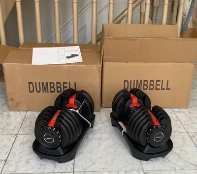 New in box, factory sealed. Price is for a pair (2). Each dumbbell adjusts from 5lb - 52.5lb. Same e...