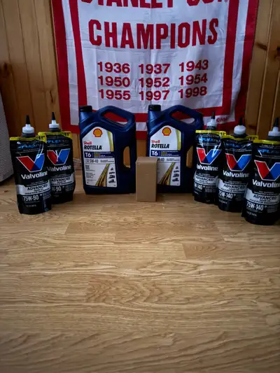 Shell Rotella T6 5W 40 Synthetic motor oil. 2 - 5 litre jugs. $120 obo Differential Oil 2 - 75W-90 3...