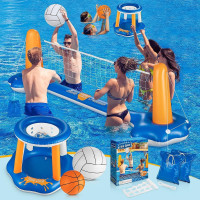 NEW: Pool Volleyball & Basketball Hoop Set