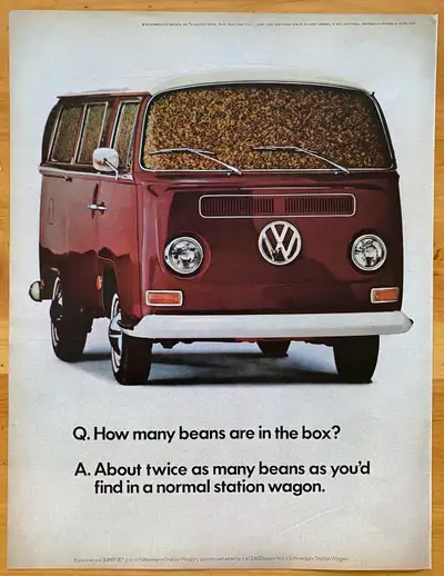 “How many beans in a box?” Dimensions: 10 1/4 inches wide by 13 1/2 inches high. In excellent condit...