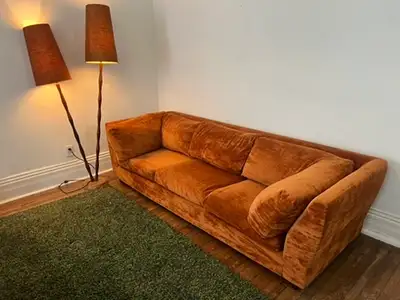 Vintage 1978 MCM velvet burnt orange sofa couch, View more