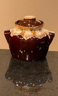 Large Vintage Brown Drip Glaze Bean Pot