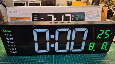 Digital Wall Clock, 17.3 Inch Large Display Digital Clock Remote Control, Auto Dimming Wall Clock wi...