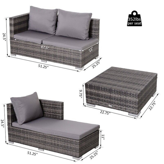 Piece Adjustable Seat Rattan Wicker Sofa Sleeping Couch Bed in Couches & Futons in Oshawa / Durham Region - Image 3