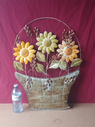 Metal Flower Basket Wall Hanger, About 25" tall x 18" wide, $25, View more